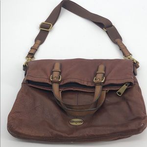Large fold over soft leather Fossil explorer tote